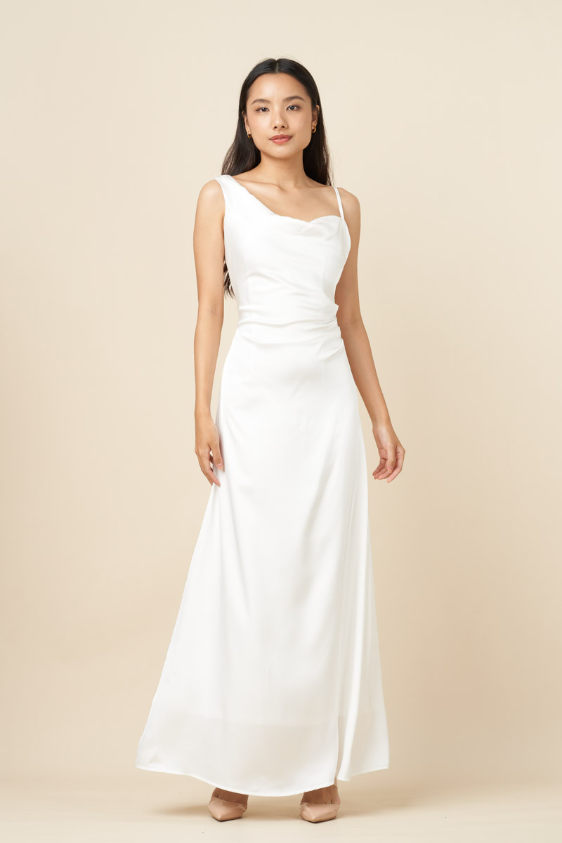Elliana Satin Toga Maxi Dress White
